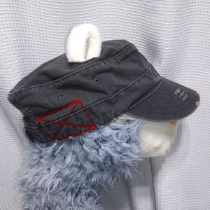 Gray Distressed Cotton Newsboy CAP Hat for Girls Women w Pigtails Red Stitching